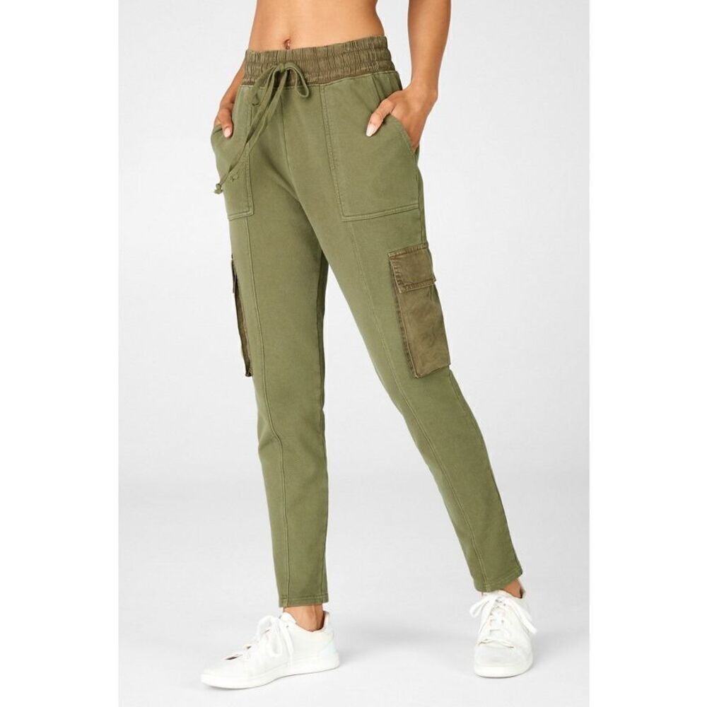 Fabletics Zuri Cargo Joggers Avocado Green Sweatpants Cotton Women’s Large
